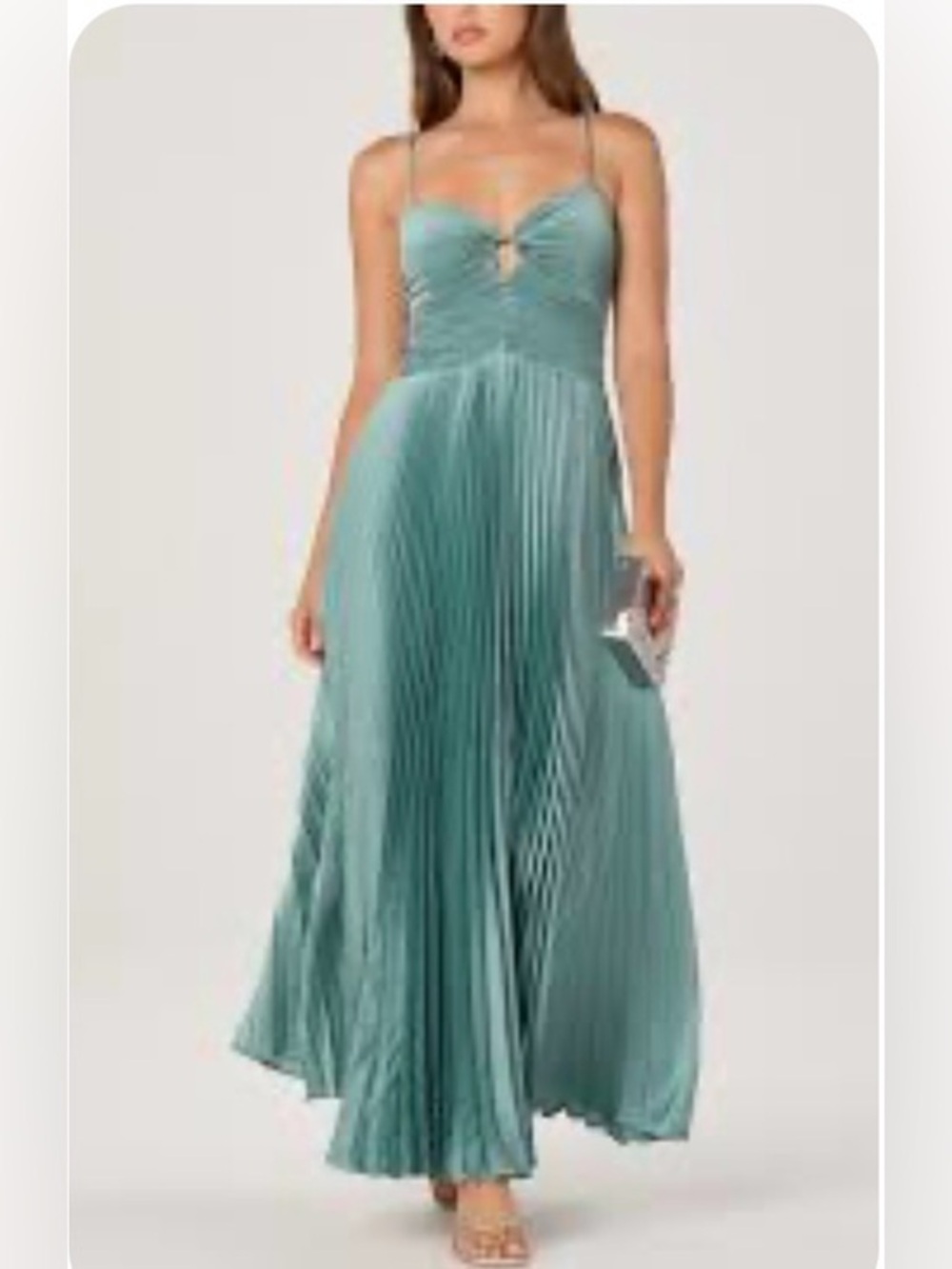 ASTR The Label Seafoam Green Alaia Pleated Maxi Evening Gown Dress EUC XL #2682